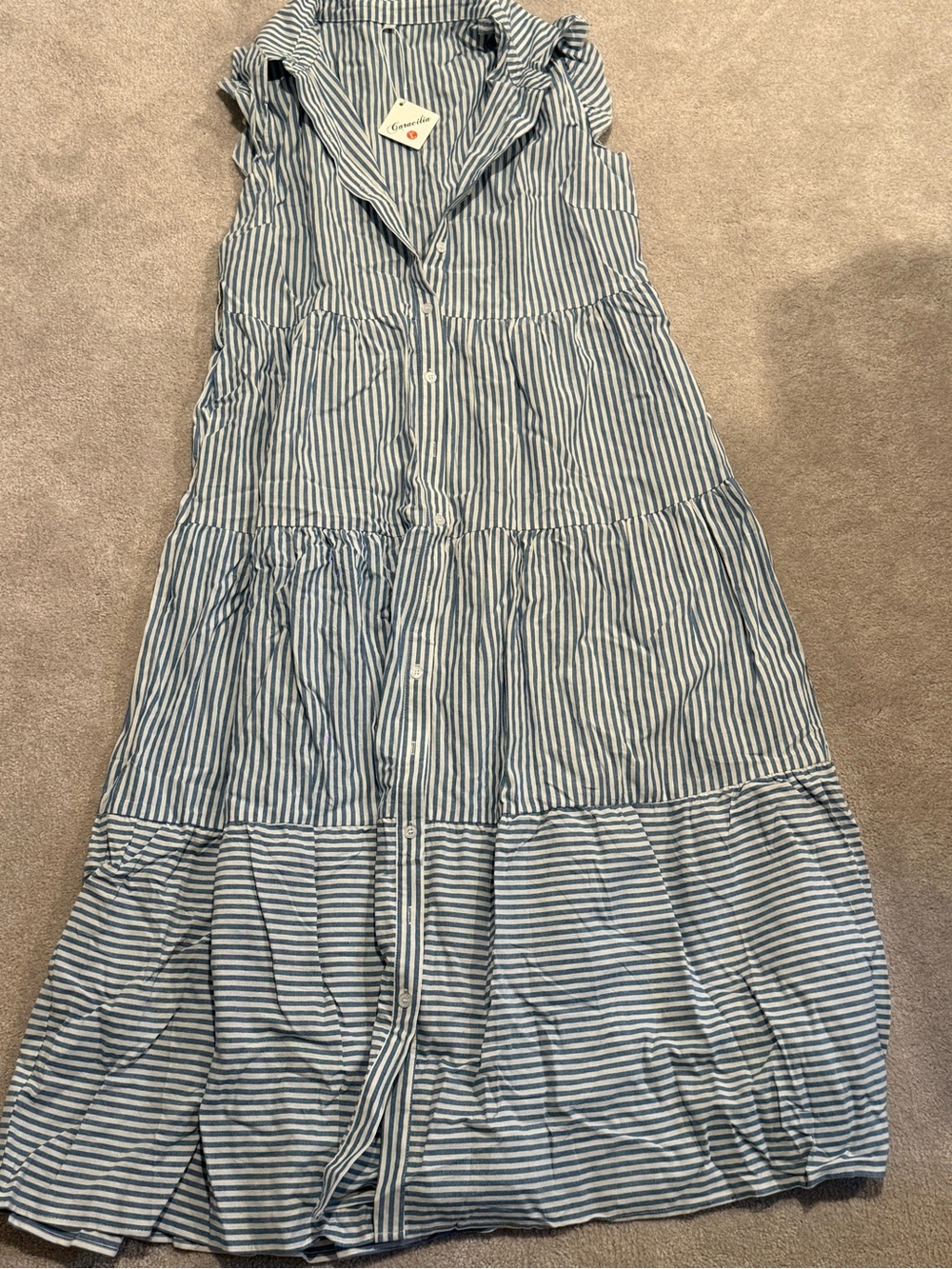 Light Blue Striped Maxi Shirt Dress - Sleeveless